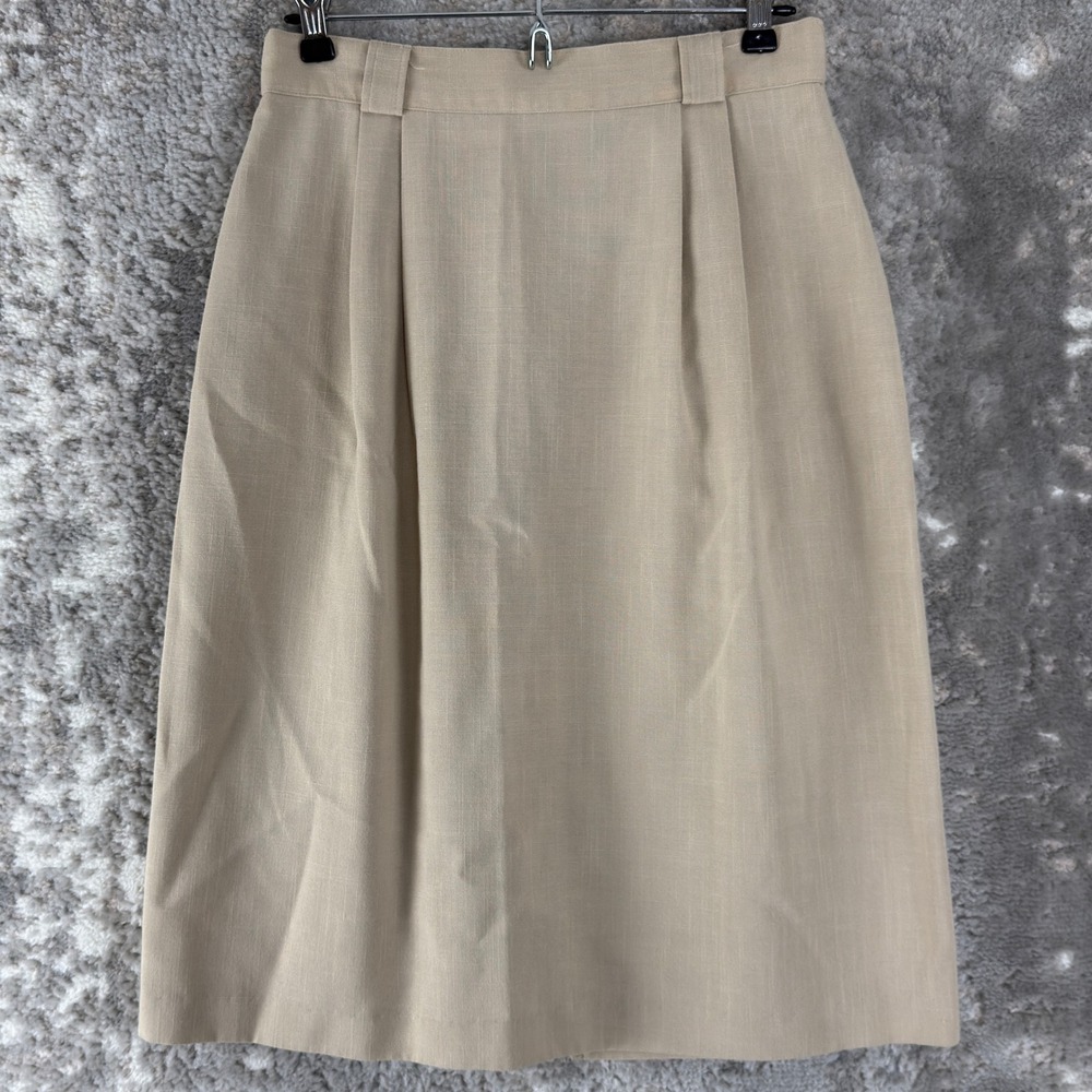 Kathie Lee Size 10 Pleated Front Slit Career Midi Skirt Beige Sleeveless Women